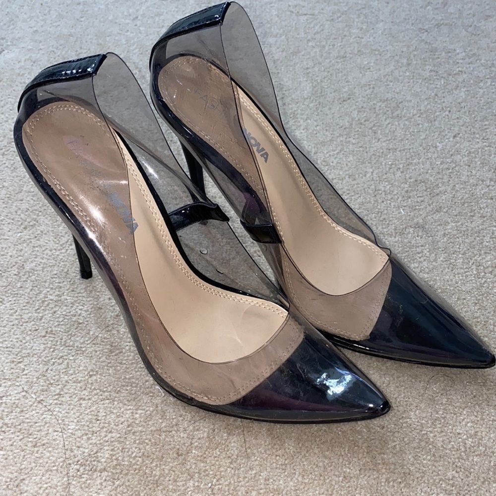 Fashion Nova clear pointy toe heels